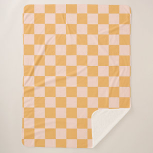 Orange and Unbleached Silk Chequerboard Sherpa Blanket