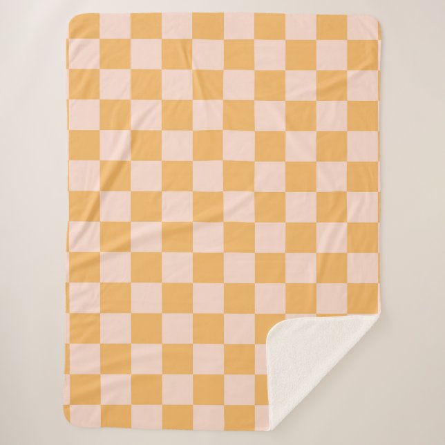 Orange and Unbleached Silk Chequerboard Sherpa Blanket (Front)