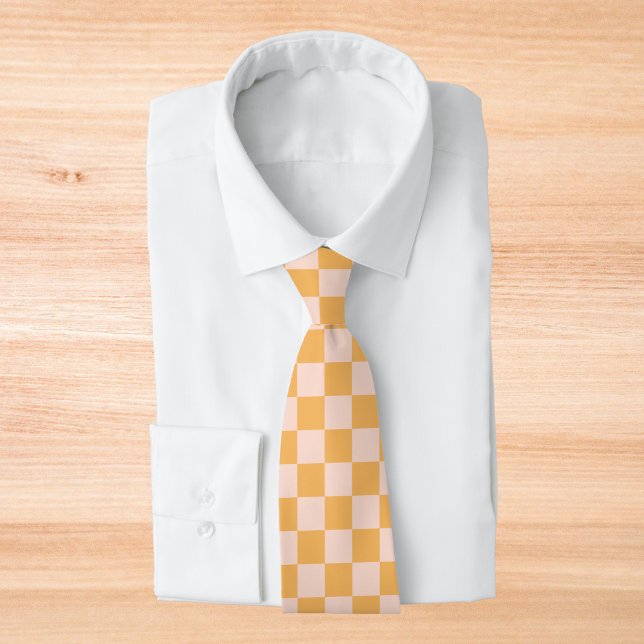 Orange and Unbleached Silk Chequerboard Tie (Creator Uploaded)