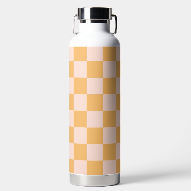 Orange and Unbleached Silk Chequerboard Water Bottle (Front)