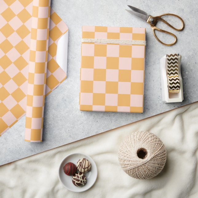 Orange and Unbleached Silk Chequerboard Wrapping Paper (Crafts)
