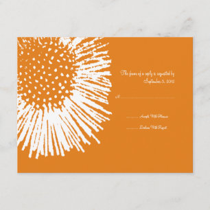 Orange and White Abstract Floral Wedding RSVP Card