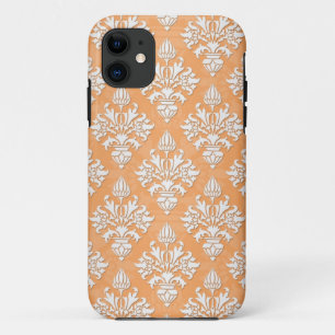 Orange and White Artichoke Damask Floral Pattern iPhone 11 Case