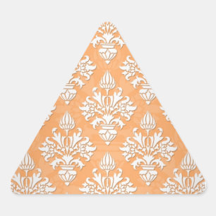 Orange and White Artichoke Damask Floral Pattern Triangle Sticker