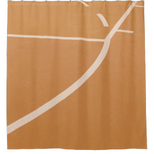 Orange and white basketball court lines shower curtain