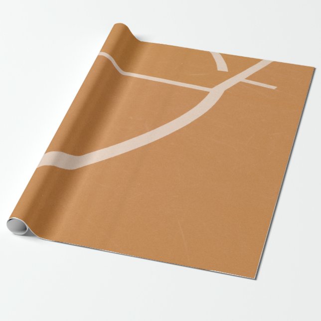Orange and white basketball court lines wrapping paper (Unrolled)