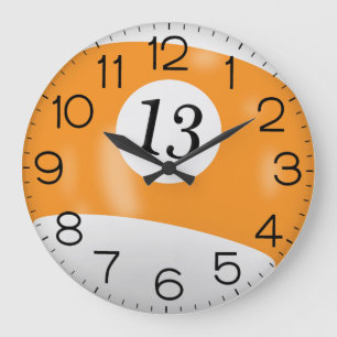 Orange and White Billiard #13 Ball     Large Clock
