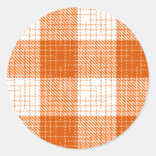 Orange and White Bold Checkered Plaid Design Classic Round Sticker