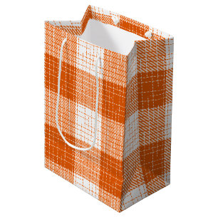 Orange and White Bold Checkered Plaid Design  Medium Gift Bag