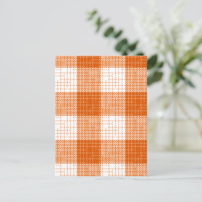 Orange and White Bold Checkered Plaid Design  Postcard (Standing Front)