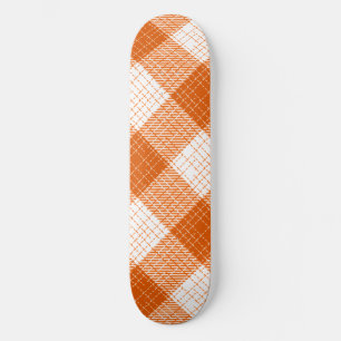 Orange and White Bold Checkered Plaid Design Skateboard