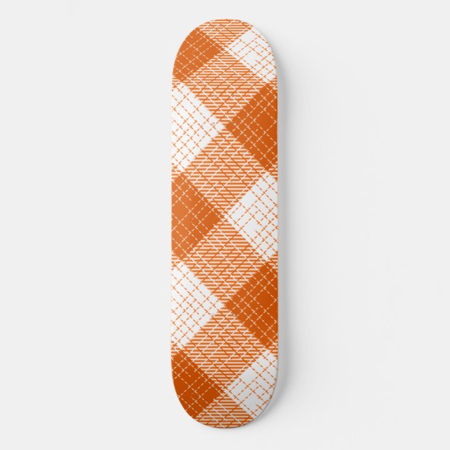 Orange and White Bold Checkered Plaid Design  Skateboard (Front)