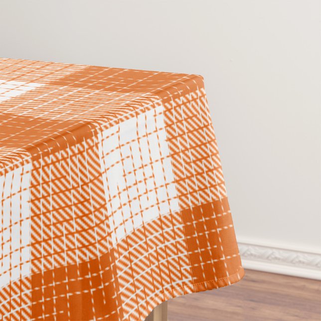 Orange and White Bold Checkered Plaid Design  Tablecloth (Creator Uploaded)