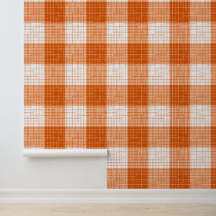 Orange and White Bold Checkered Plaid Design Wallpaper
