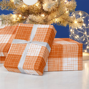 Orange and White Bold Checkered Plaid Design Wrapping Paper