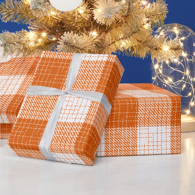 Orange and White Bold Checkered Plaid Design  Wrapping Paper (Creator Uploaded)