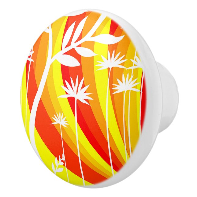 Orange and White Botanical Illustration  Ceramic Knob (Right)