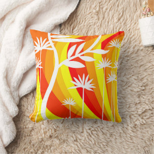 Orange and White Botanical Illustration  Cushion