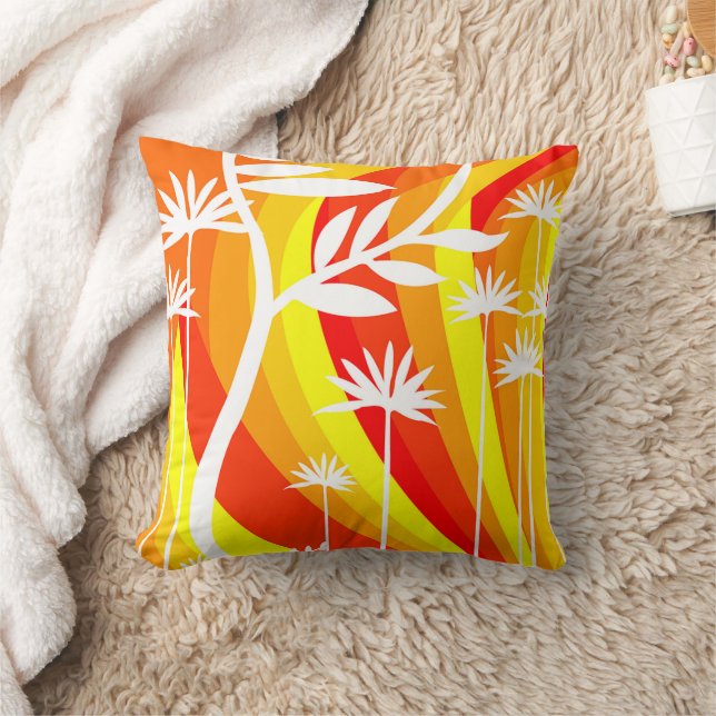 Orange and White Botanical Illustration  Cushion (Blanket)