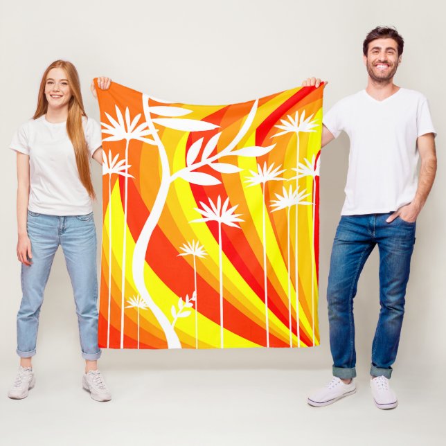 Orange and White Botanical Illustration  Fleece Blanket (In Situ)