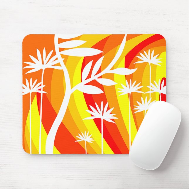 Orange and White Botanical Illustration Mouse Mat (With Mouse)