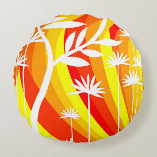 Orange and White Botanical Illustration  Round Cushion