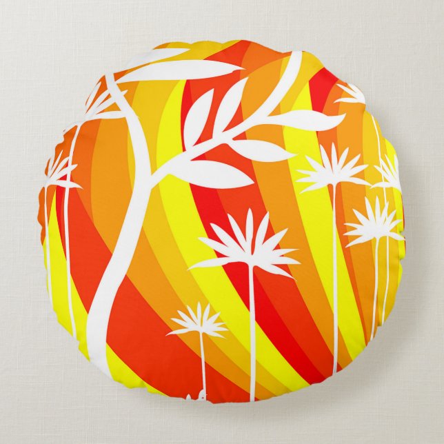 Orange and White Botanical Illustration  Round Cushion (Front)