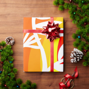 Orange and White Botanical Wrapping Paper