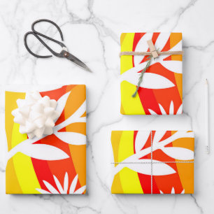Orange and White Botanical Wrapping Paper Sheet