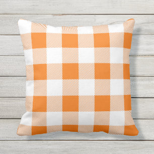 Orange and White Buffalo Check Plaid Rustic Cushion