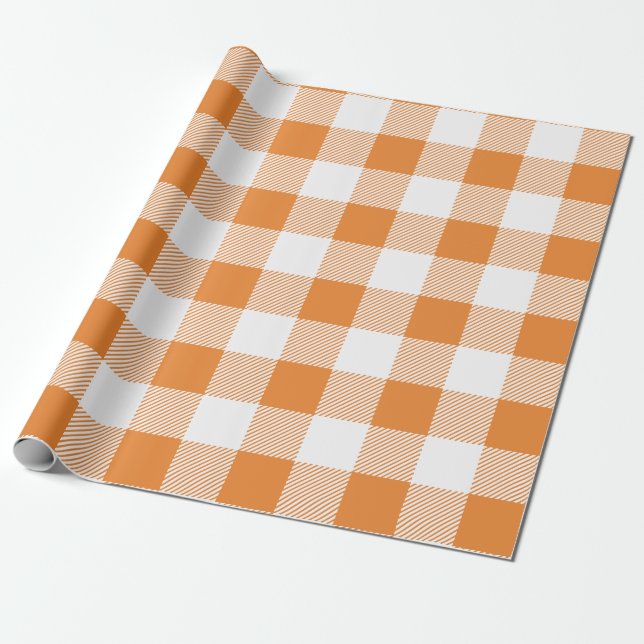 Orange and White Buffalo Plaid Wrapping Paper (Unrolled)