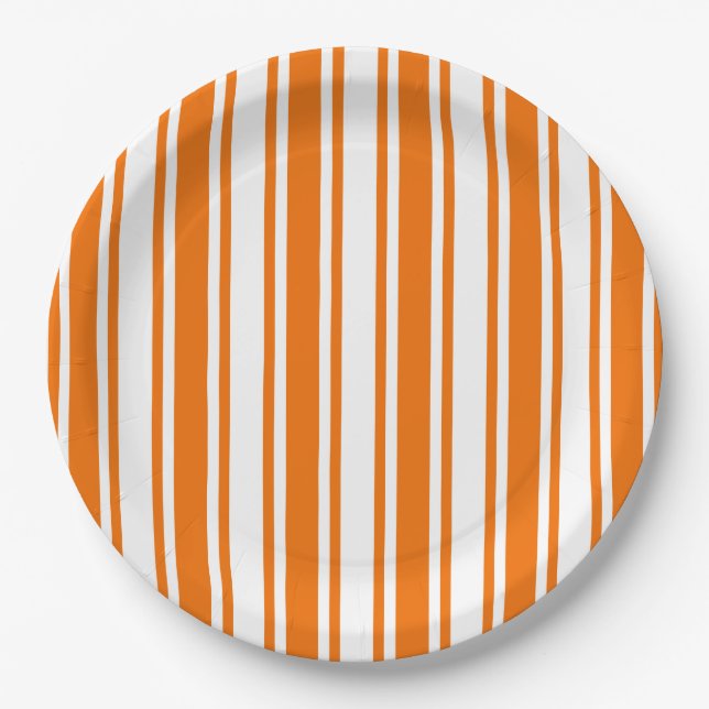 Orange and white candy stripes paper plate (Front)