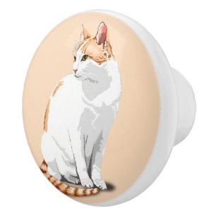 Orange and White Cat Ceramic Knob