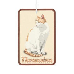 Orange and White Cat Personalised Car Air Freshener