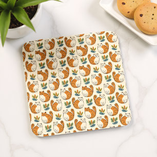 Orange and White Cats Naive Art Style Coaster