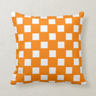 Orange and White Checked Cushion