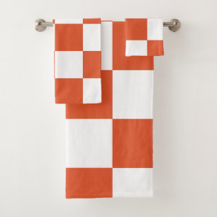 Orange and White Checkerboard Pattern Bath Towel Set