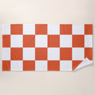 Orange and White Checkerboard Pattern Beach Towel