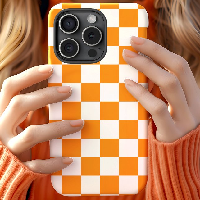 Orange And White Chequerboard Chequered Pattern Case-Mate iPhone Case (Creator Uploaded)