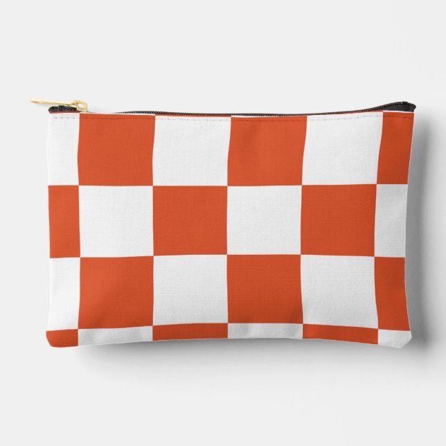 Orange and White Chequerboard Pattern Accessory Pouch (Front)