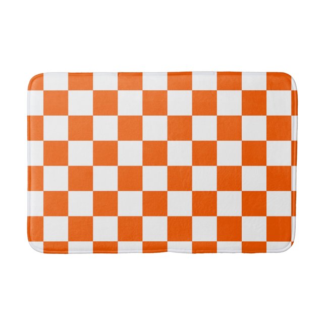 Orange and White Chequerboard Pattern  Bath Mat (Front)