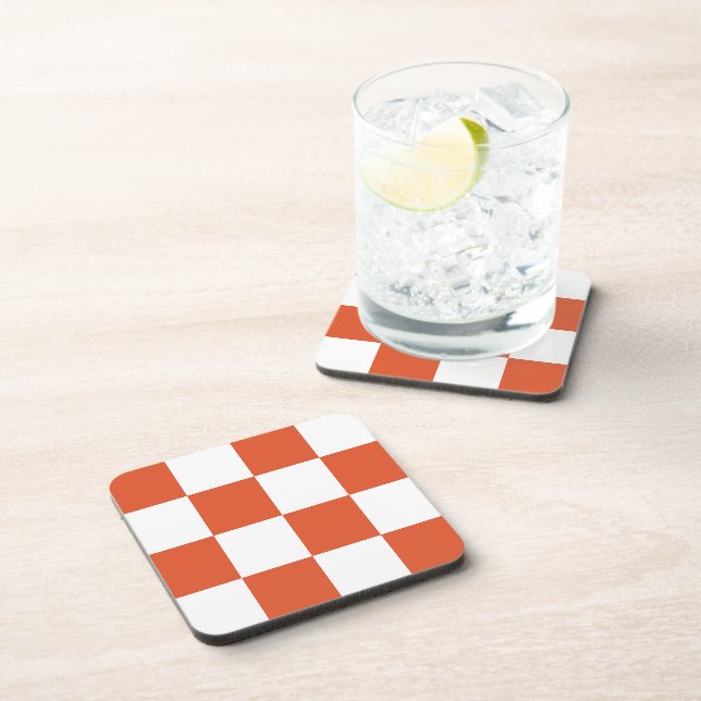 Orange and White Chequerboard Pattern Coaster (Right Side)