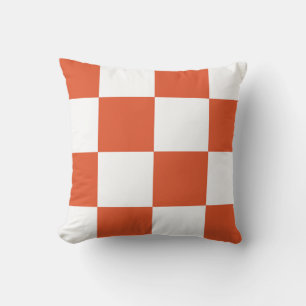 Orange and White Chequerboard Pattern Cushion