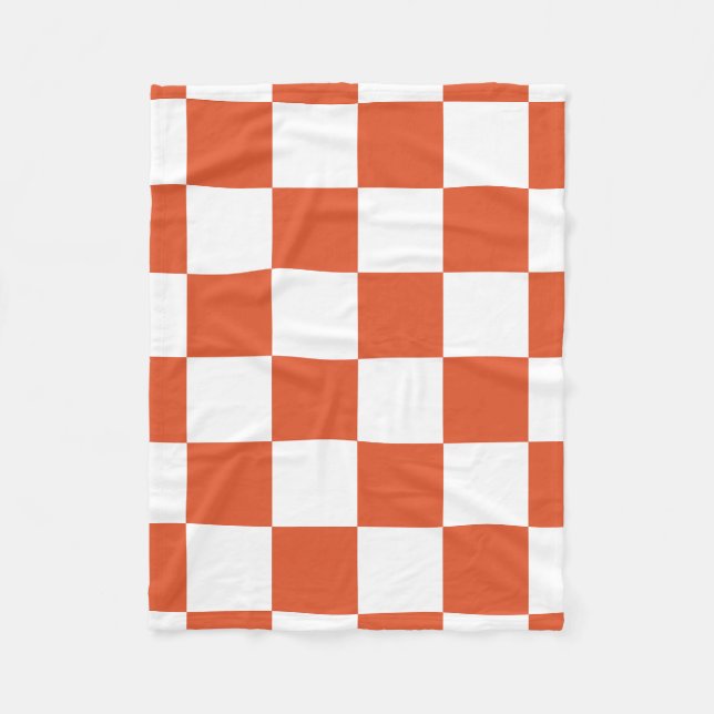 Orange and White Chequerboard Pattern Fleece Blanket (Front)
