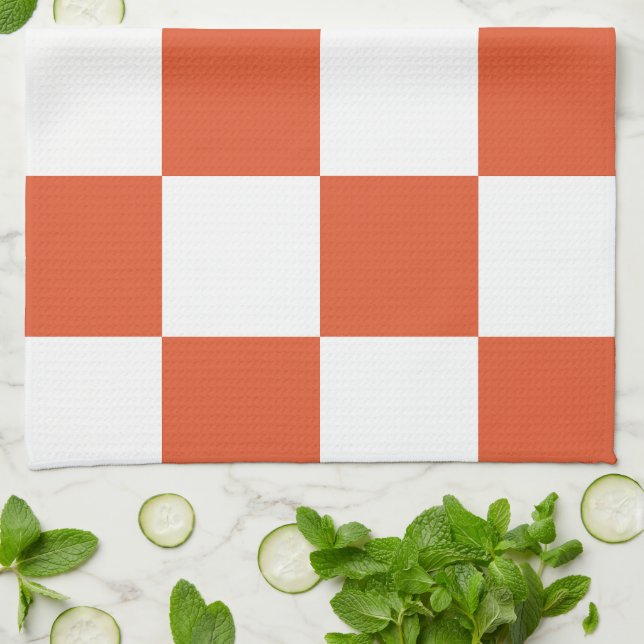 Orange and White Chequerboard Pattern Tea Towel (Folded)