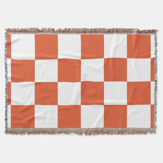 Orange and White Chequerboard Pattern Throw Blanket (Front)