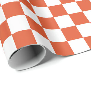 Orange and White Chequerboard Pattern Wrapping Paper