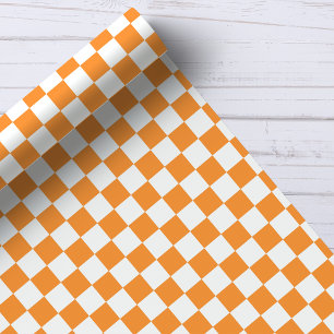 Orange and White Chequerboard Pattern Wrapping Paper