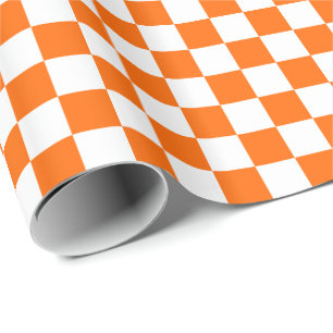 Orange and White Chequerboard Squares Wrapping Paper
