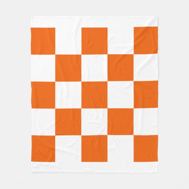 Orange and White Chequered Fleece Blanket (Front)